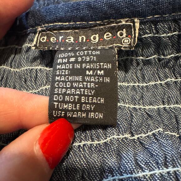 Vintage Deranged Smocked Stretch Denim Top Women's M Y2K 90s Baby Babydoll - Picture 3 of 5